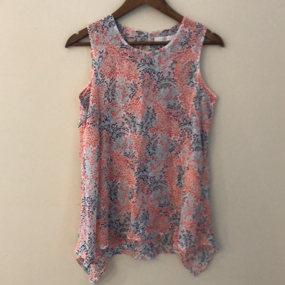 Fever Vibrant Leaf Pattern sleeveless mini dress or tunic tank top semi sheer SM